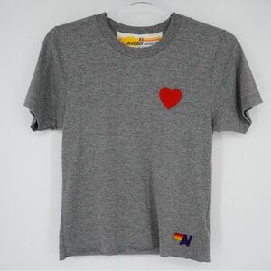 Aviator Nation Boyfriend Tee Embroidered Heart Gray T-Shirt XS